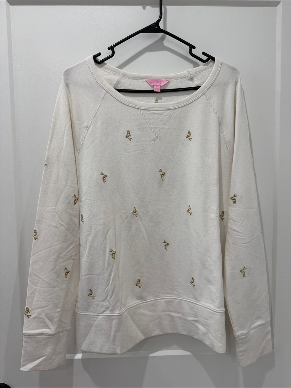 Lilly Pulitzer Mermaid embroidery Resort White Kingsley Pullon Sweatshirt XL